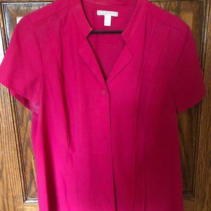 short sleeve button down blouse in hot pink